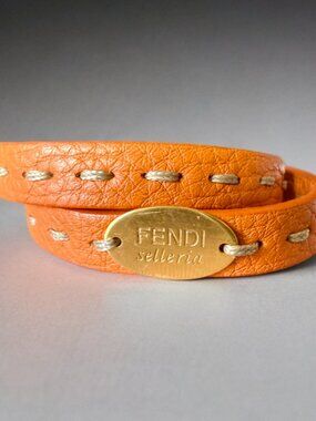 Fendi Selleria Orange Leather Double-Wrap Bracelet